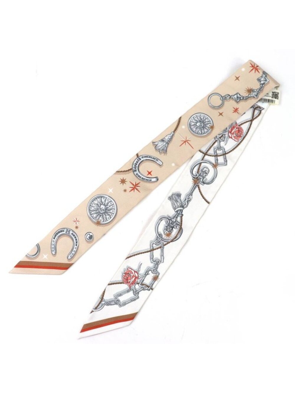 Hermes Twilly Sera Fete Silk Beige Rose Caramel White Scarf Recommended - Picture 3 of 9